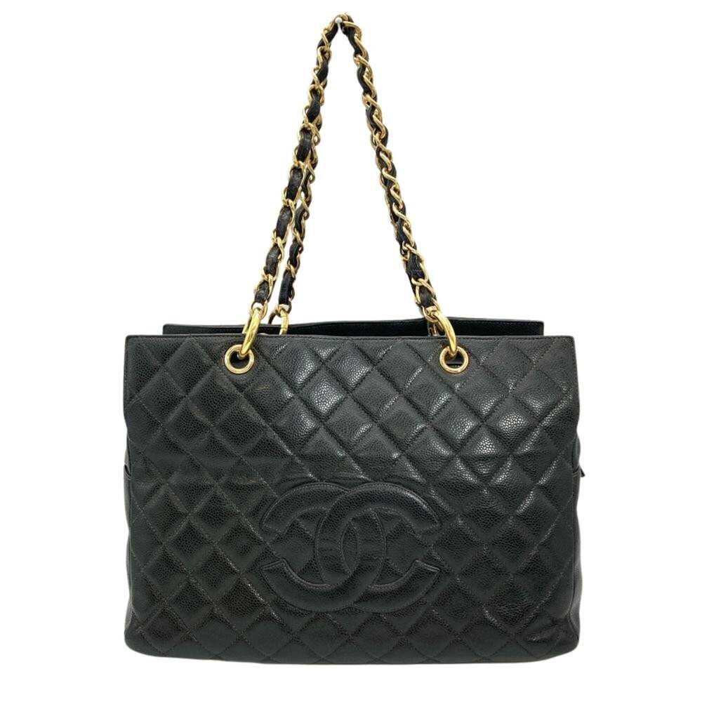 Chanel Matelassé Caviar Skin Chain Shoulder Bag, Black with Gold Hardware, Co...